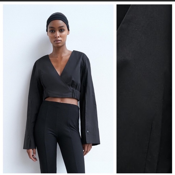 Zara Black Poplin  Wrap Top - Picture 1 of 5